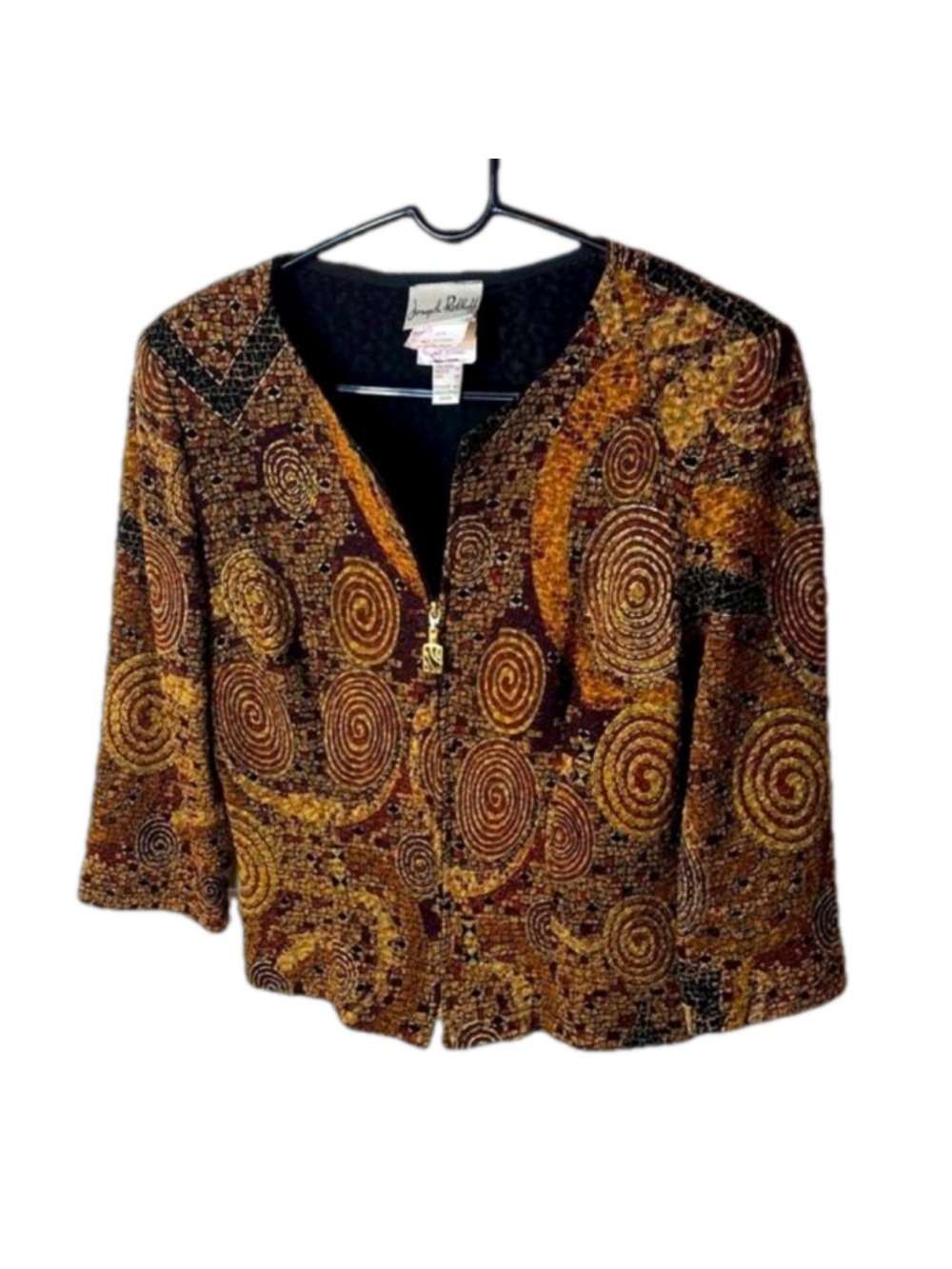 Joseph Ribkoff vintage gold mosaic pattern cropped lightweight blazer size 10